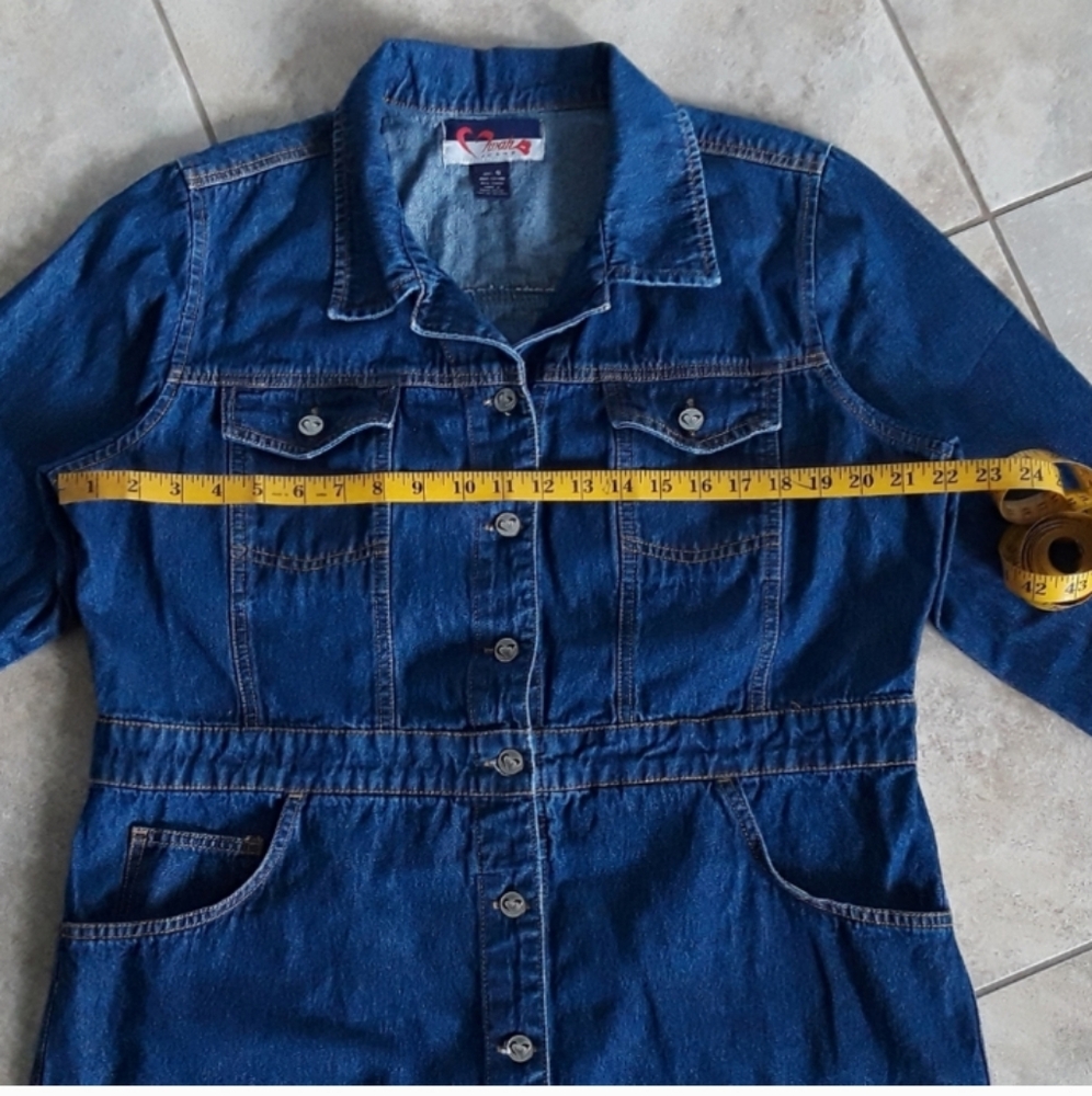 Classic Long Sleeve Dark Blue Denim Button-Up Dress. - Picture 5 of 8